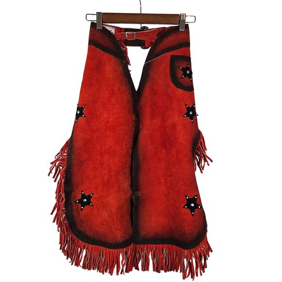 Rockmount Ranch Wear Tru-West kids chaps, red leather, size L - Picture 2 of 8